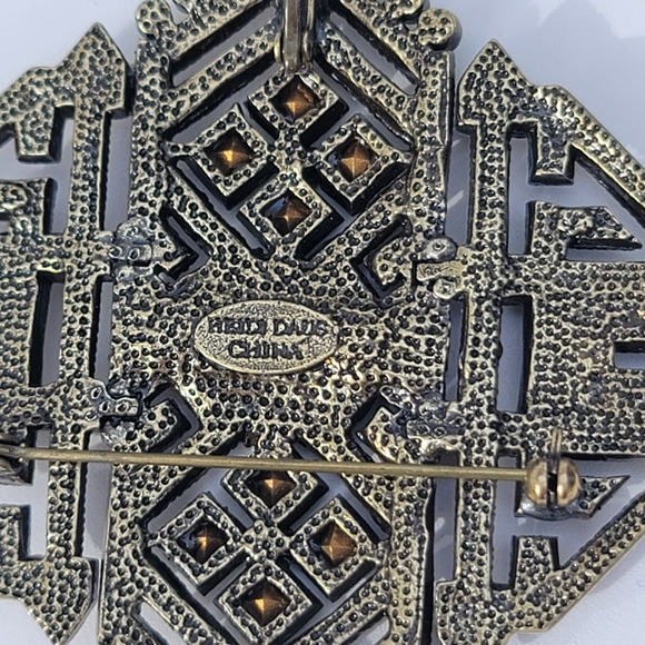 Heidi Daus Pendant Brooch Multicolor Green Brown Yellow Art Deco Diamond Shape - Picture 10 of 14